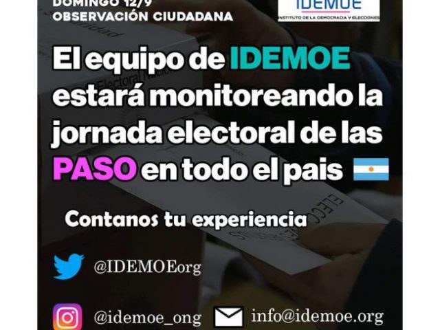 IDEMOE realizará monitoreo de las elecciones PASO 2021 en Argentina