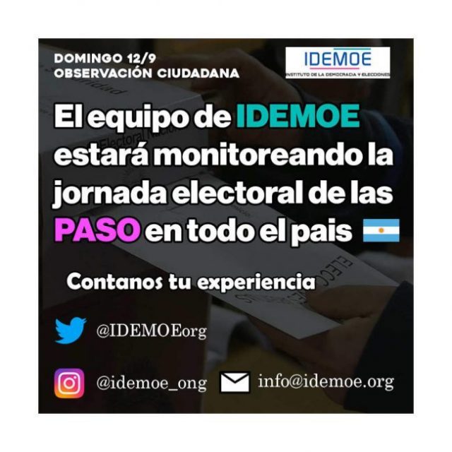IDEMOE realizará monitoreo de las elecciones PASO 2021 en Argentina